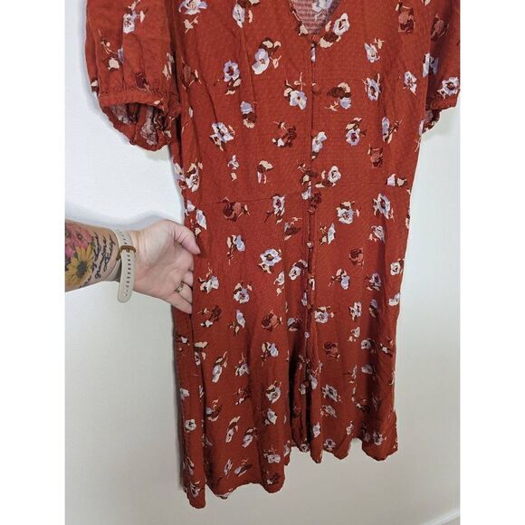 Universal Thread Orange Floral Button-Up Dress - Size Small - Picture 6 of 8